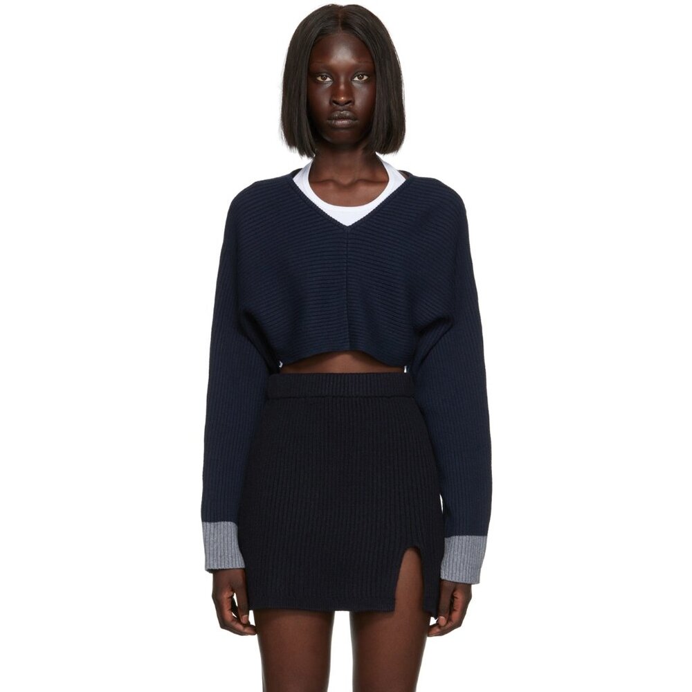 Filippa K Navy Cropped Warm-Up Sweater